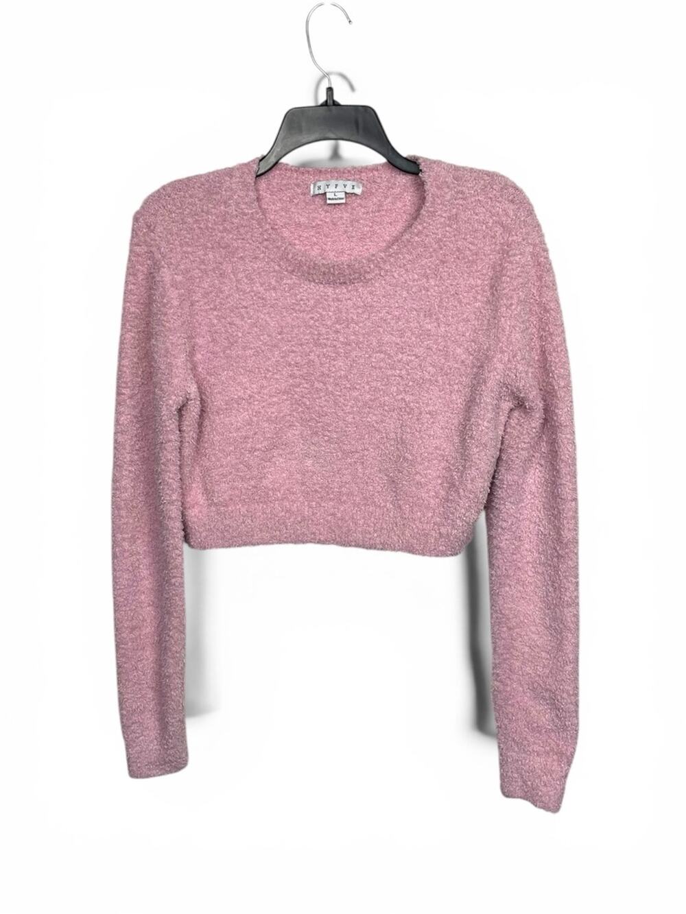 Hyfve Cozy Pink fitted Cropped Fuzzy Sweater - Soft Knit size large